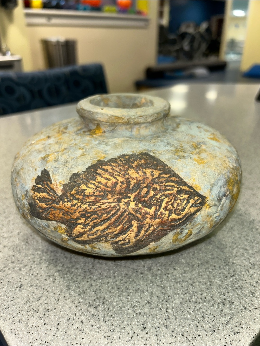 BRUTALIST HANDMADE Hand-Painted Stoneware Fish Vase in Rust and Gray